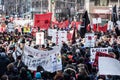 Protesters Holding all kind of Signs, Flags and Placards in the Streets. Royalty Free Stock Photo